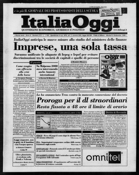 Italia oggi : quotidiano di economia finanza e politica